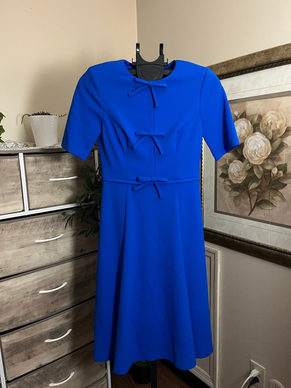 Jessica Howard Royal Blue Bow Detail Fit & Flare Dress Size 2 With Pockets